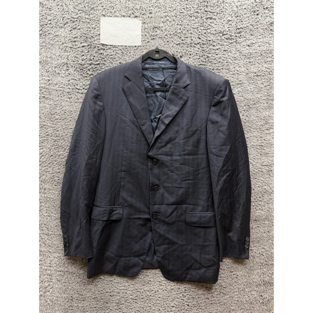 Ermenegildo Zegna Pinstripe Tailored Suit Blazer Jacket Navy Blue Mens Size 52R